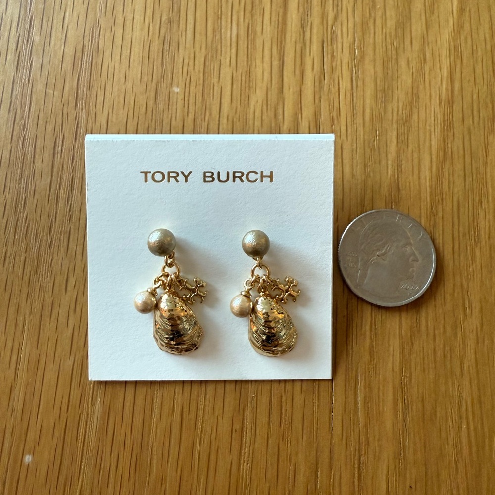 Tory Burch Gold Shell Drop Earrings